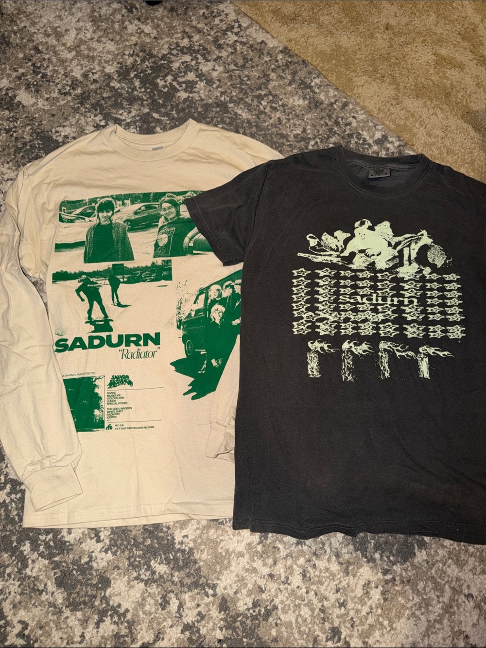 Two SADURN Graphic T-Shirts — Black & Cream Options